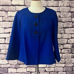 Perceptions Blue 3/4 Sleeve Button Front Jacket Size 16P